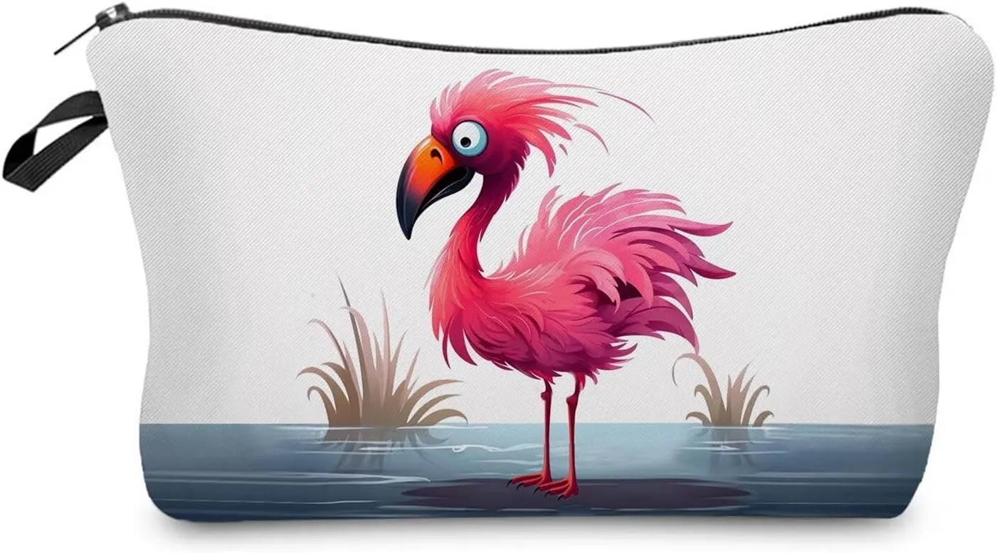 Funny Flamingo Makeup Bag Cute Small Organizer Zipper Pouch Funny Flamingo Cosmetic Bag Birthday Present for Women Friends -1