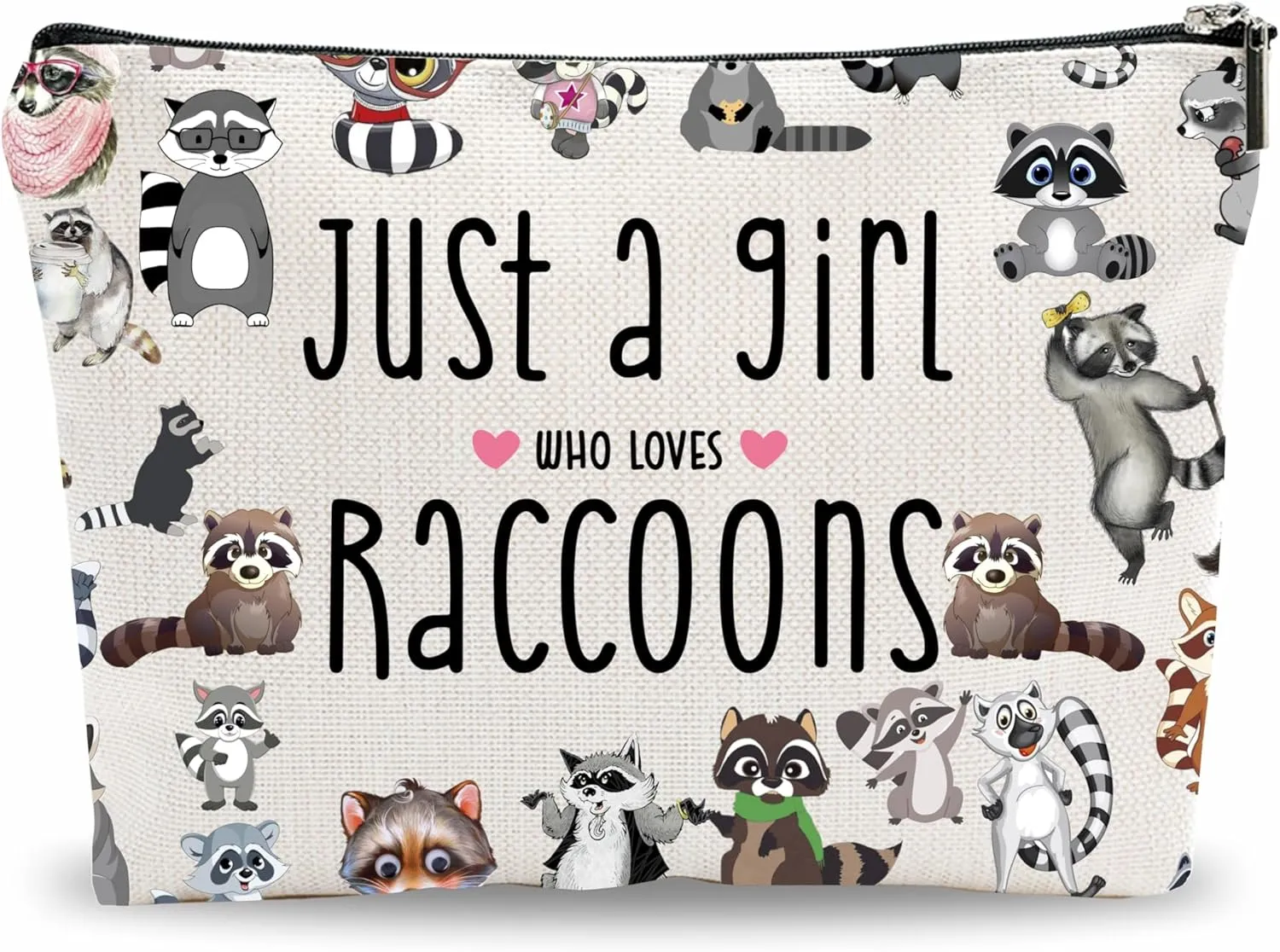 Funny Makeup Bag Gift, Who Loves Raccoon, Motivational Travel Bag, Full Prints Animals Theme Toiletry Bag For Women, Birthday Gift, Women Accessories - (A010)
