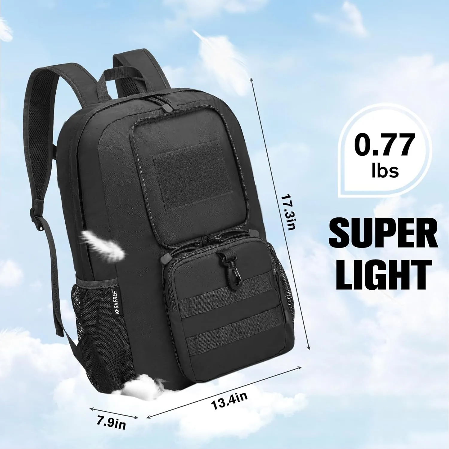 G4Free 30L Packable Tactical Backpack Lightweight Hiking Backpack Foldable Military Tactical edc Bag Water Resistant for Men Women(Black)