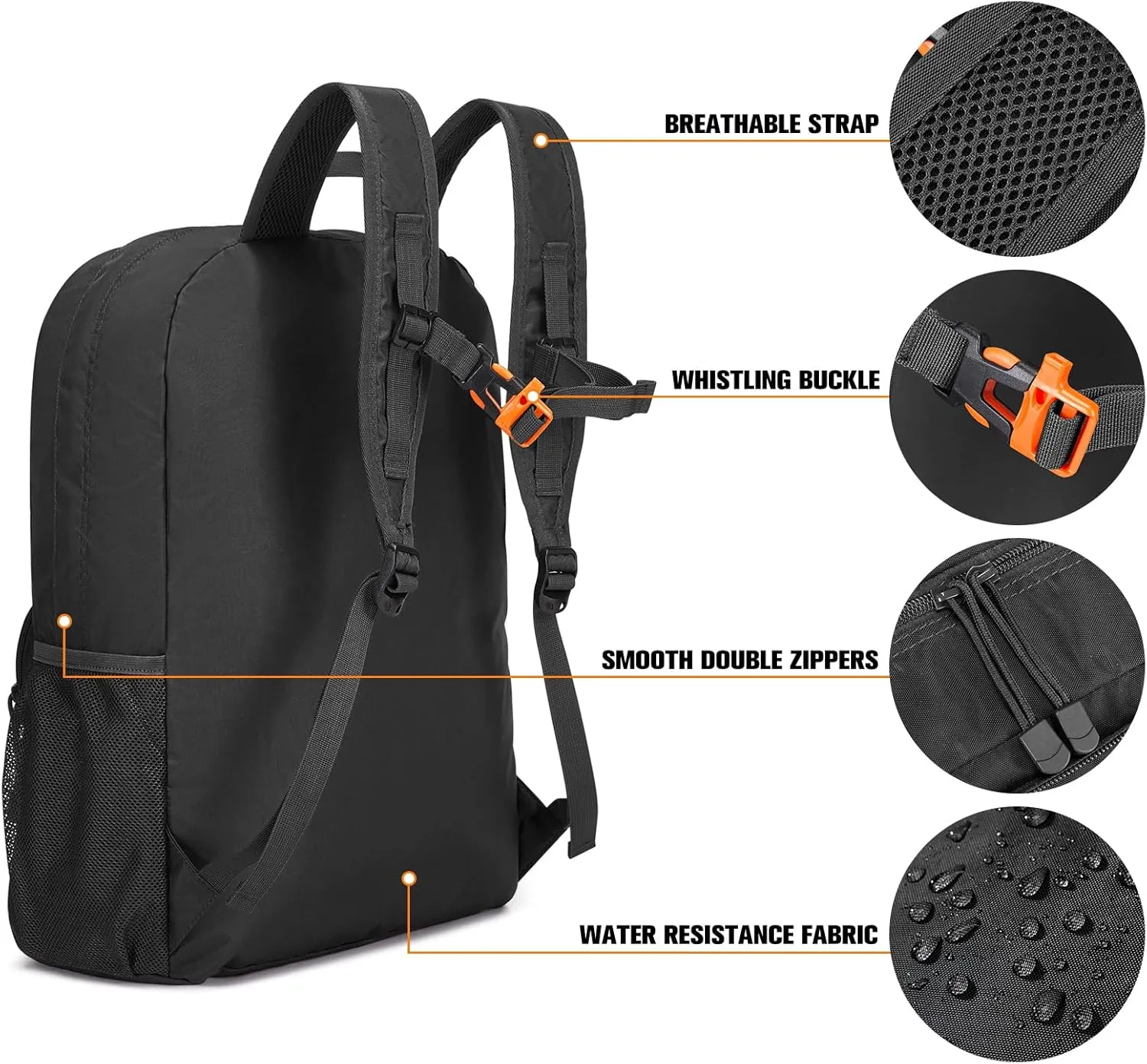 G4Free 30L Packable Tactical Backpack Lightweight Hiking Backpack Foldable Military Tactical edc Bag Water Resistant for Men Women(Black)
