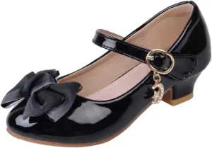 Girls Dress Mary Jane Bow Shoes for Girls with Low Heel Princess Flower Ballet Flat for Wedding School Party