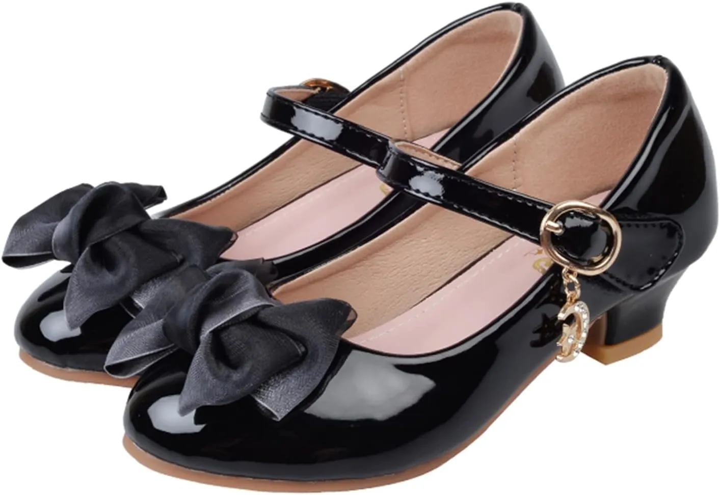Girls Dress Mary Jane Bow Shoes for Girls with Low Heel Princess Flower Ballet Flat for Wedding School Party