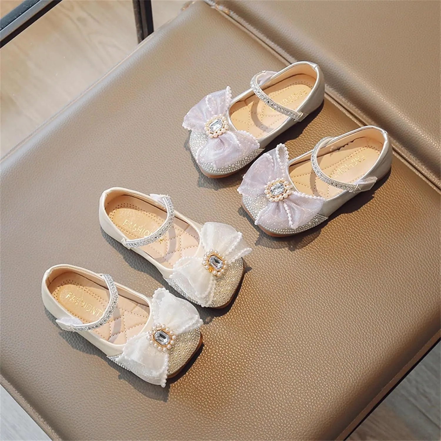 Girls Dress Shoes Mary Jane Shoes for Girls Glitter Ballet Flats with Bow for Party Wedding Performance Prom