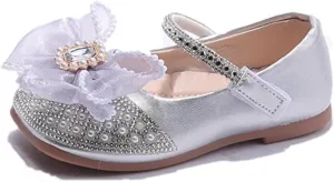 Girls Dress Shoes Mary Jane Shoes for Girls Glitter Ballet Flats with Bow for Party Wedding Performance Prom