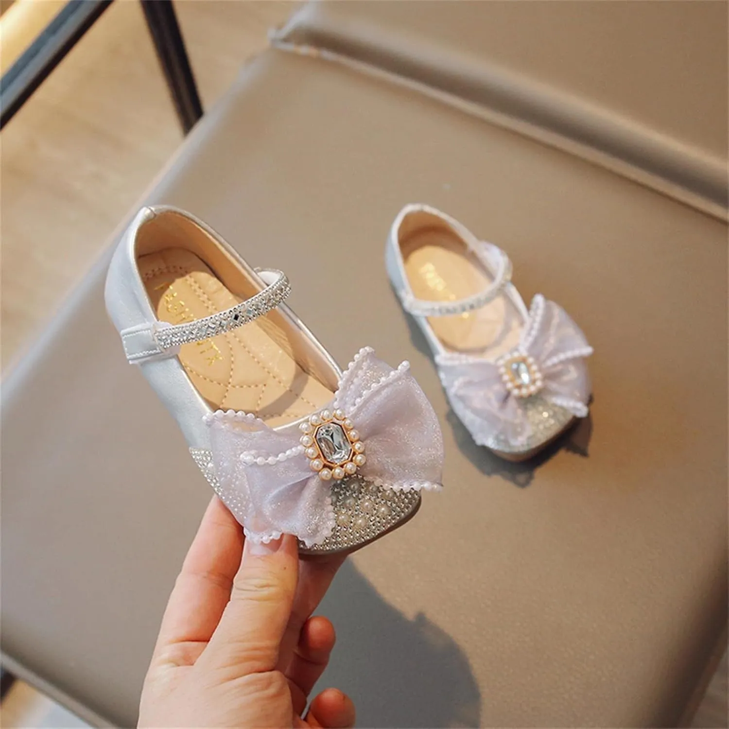 Girls Dress Shoes Mary Jane Shoes for Girls Glitter Ballet Flats with Bow for Party Wedding Performance Prom