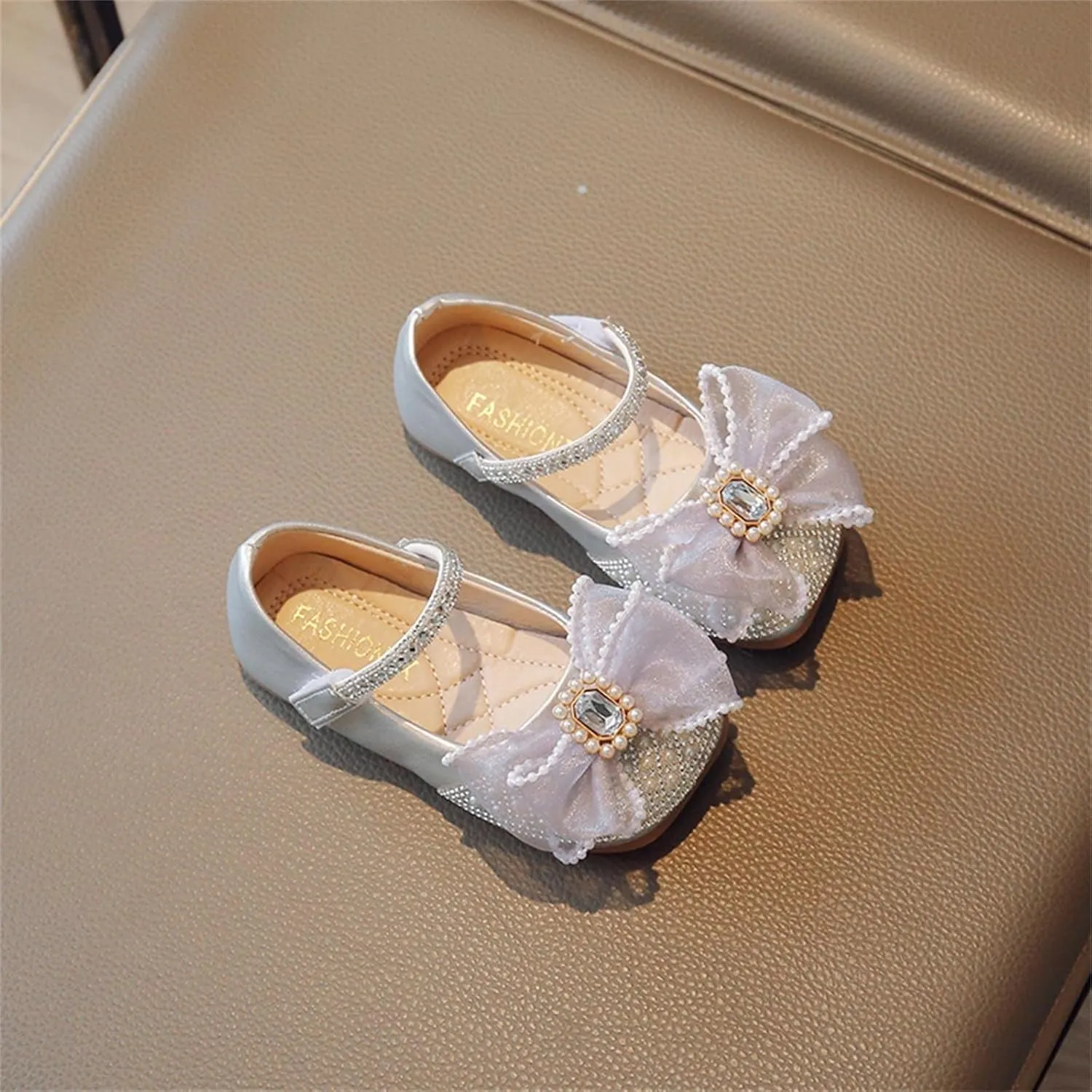 Girls Dress Shoes Mary Jane Shoes for Girls Glitter Ballet Flats with Bow for Party Wedding Performance Prom