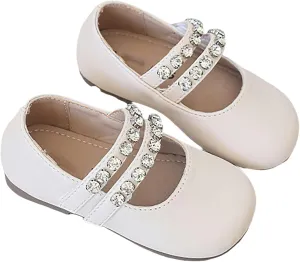 Girls Leather Flat Mary Jane Dress Shoes with Pearl Strap Kids Wedding Part School niform occasins Shoes