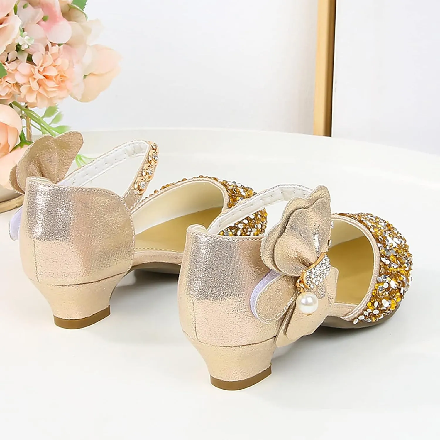 Girls Low Heeled Shoe Dress Shoes Rhinestone Bows Low Heel Princess Flower Wedding Party baby clothes bundles for girls