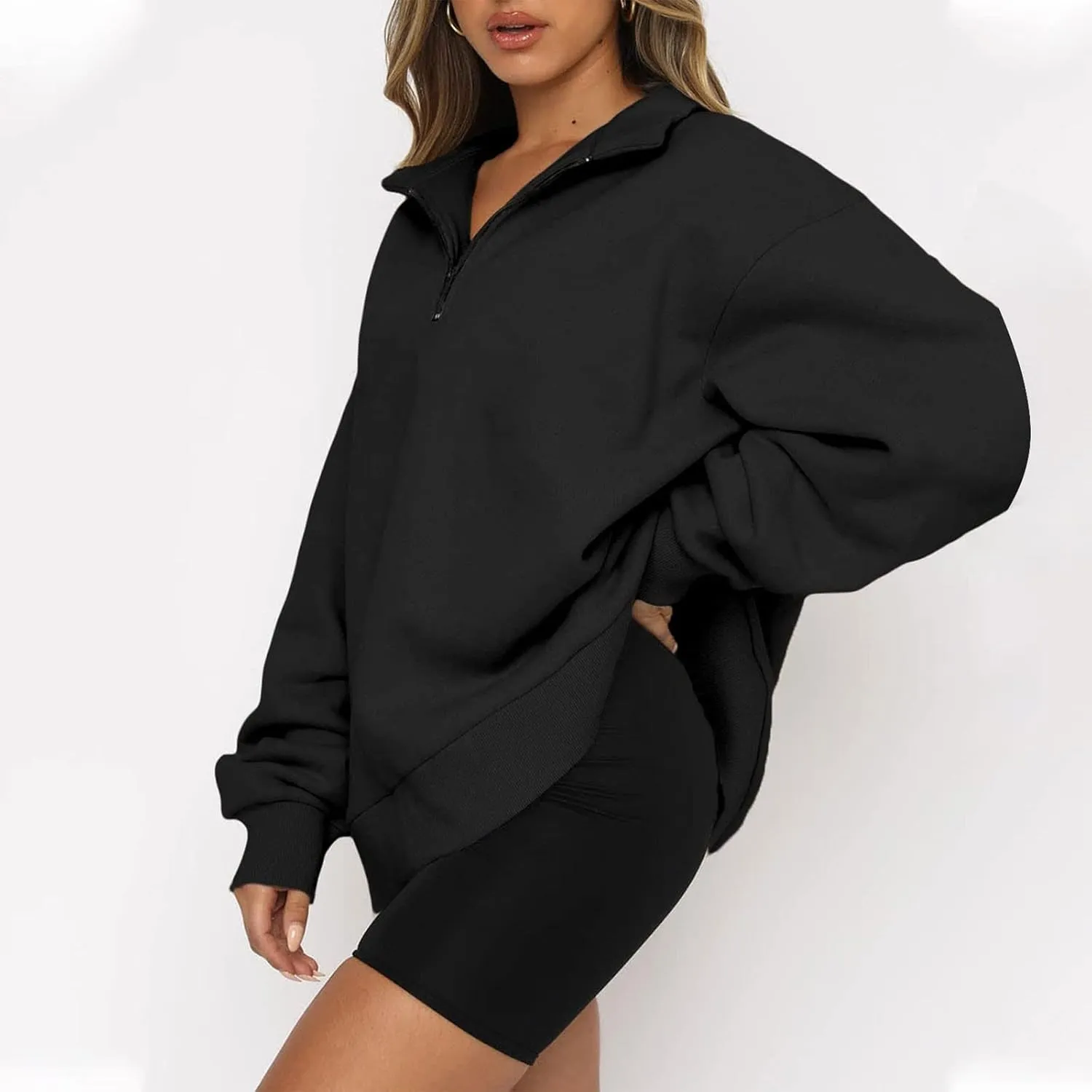 GOFULY 1/4 Zip Sweatshirt Women Lightweight Fall Solid Oversized Sweatshirts Y2K Long Sleeve Pullover Winter Cute Pullover