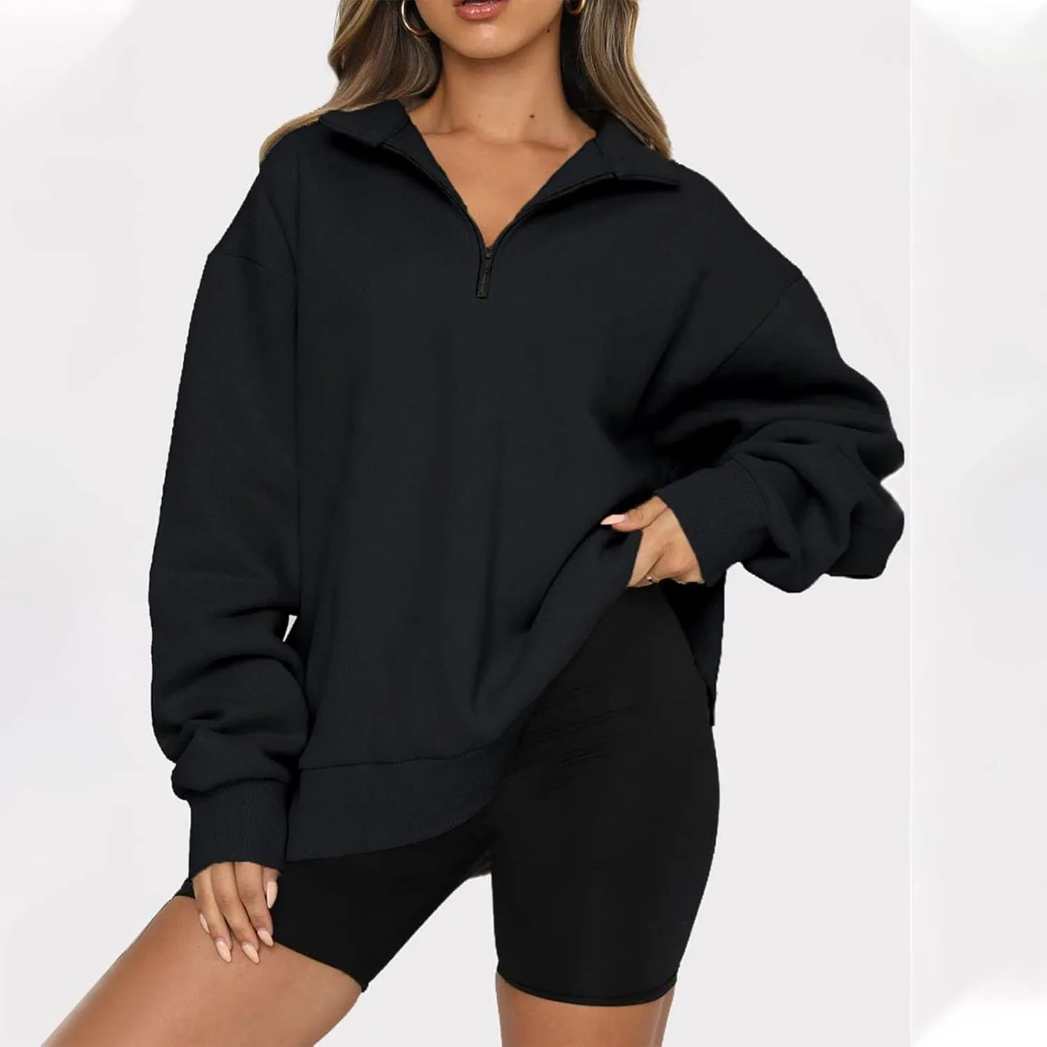 GOFULY 1/4 Zip Sweatshirt Women Lightweight Fall Solid Oversized Sweatshirts Y2K Long Sleeve Pullover Winter Cute Pullover