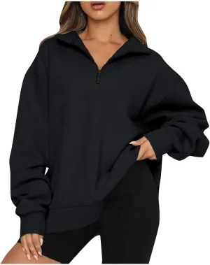 GOFULY 1/4 Zip Sweatshirt Women Lightweight Fall Solid Oversized Sweatshirts Y2K Long Sleeve Pullover Winter Cute Pullover