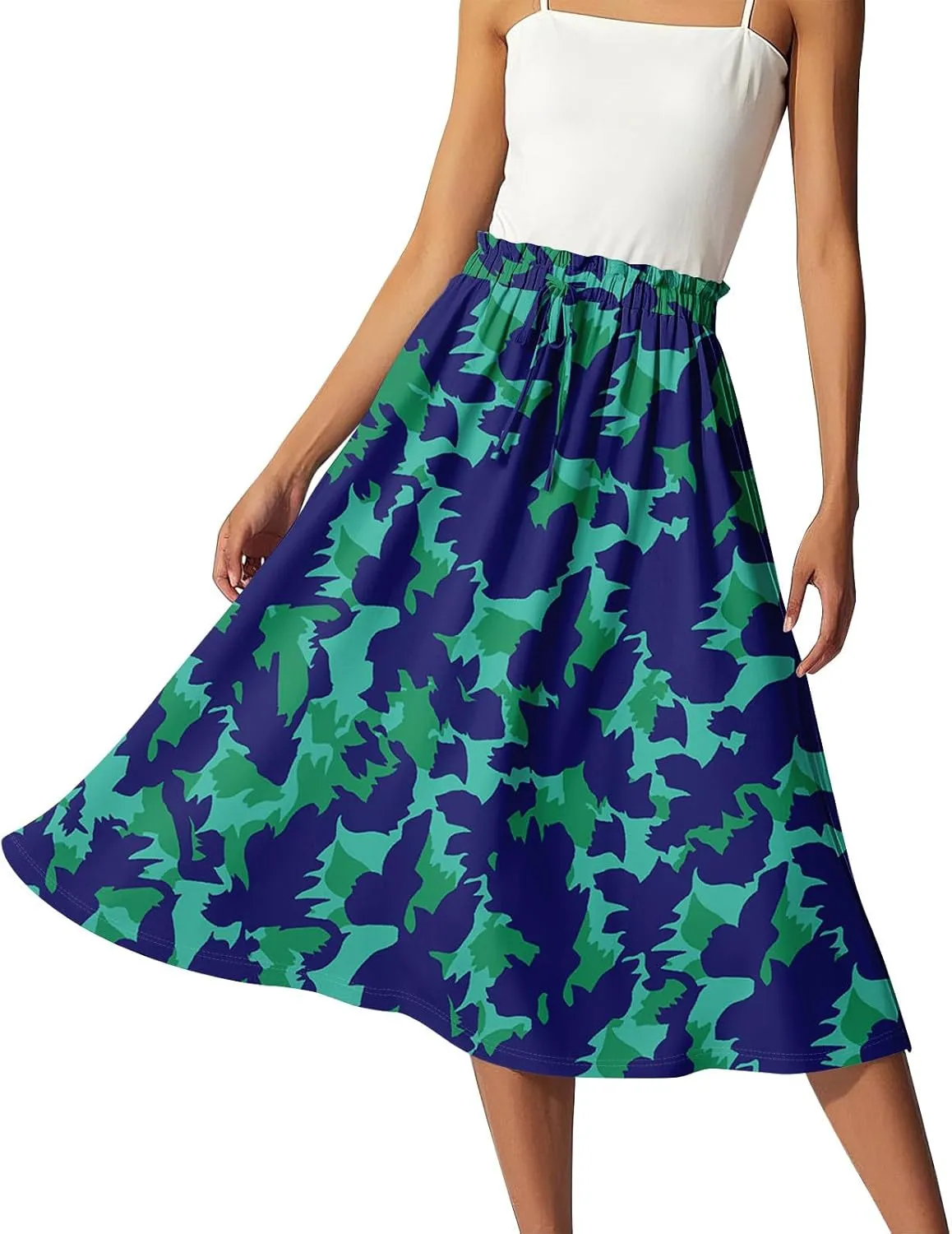 GOFULY Summer Skirts for Women 2025 Midi Length Floral Print A Line Boho Skirts Drawstring Elastic High Waist Smocked Skirt