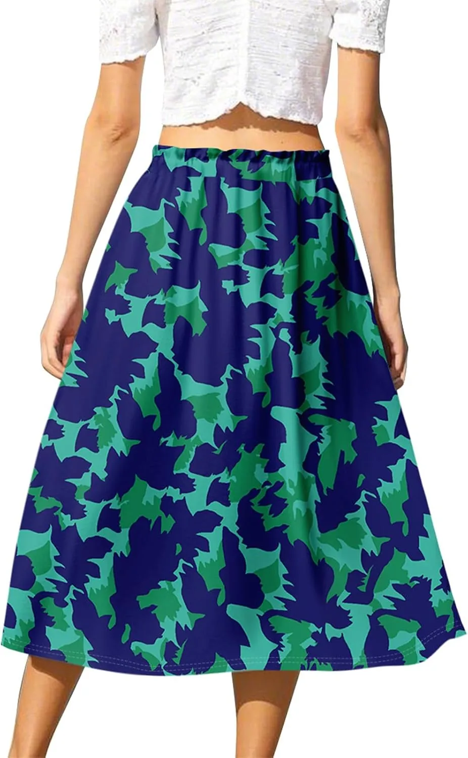 GOFULY Summer Skirts for Women 2025 Midi Length Floral Print A Line Boho Skirts Drawstring Elastic High Waist Smocked Skirt