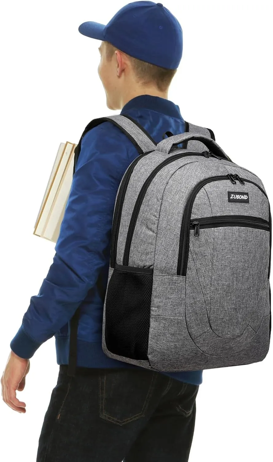 Grey Backpack for Teen Boys and Girls, College Students - Water Resistant, Slim, Sturdy with USB Charging Port - Fits 15.6 Inch Laptops