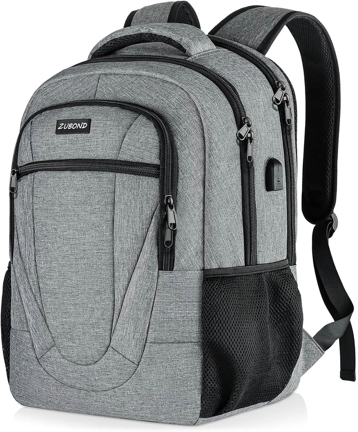 Grey Backpack for Teen Boys and Girls, College Students - Water Resistant, Slim, Sturdy with USB Charging Port - Fits 15.6 Inch Laptops