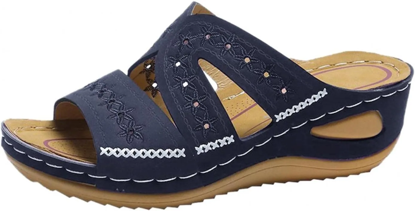 Hbeylia Orthopedic Sandals for Women,Ladies Fashion Summer Breathable Open Toe Slip on Platform Wedge Low Heel Roman Lightweight Outdoor Sandals With Arch Support