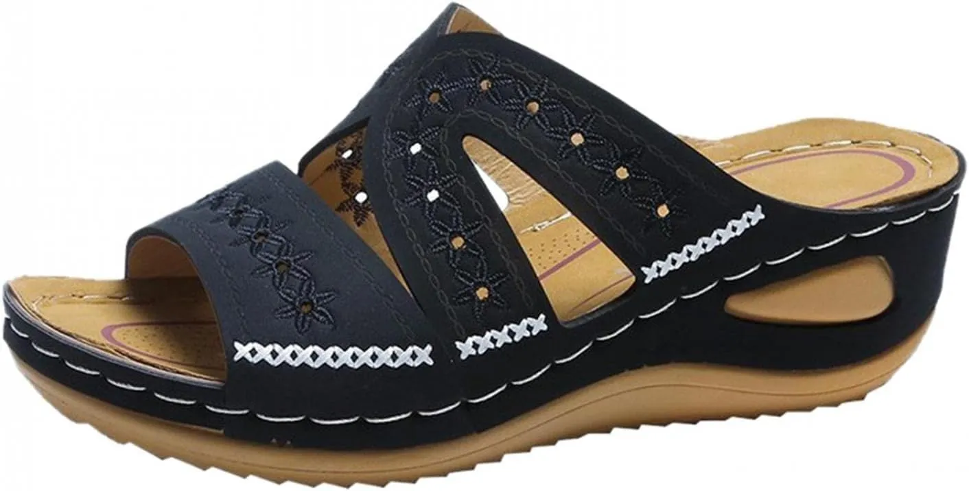 Hbeylia Orthopedic Sandals for Women,Ladies Fashion Summer Breathable Open Toe Slip on Platform Wedge Low Heel Roman Lightweight Outdoor Sandals With Arch Support