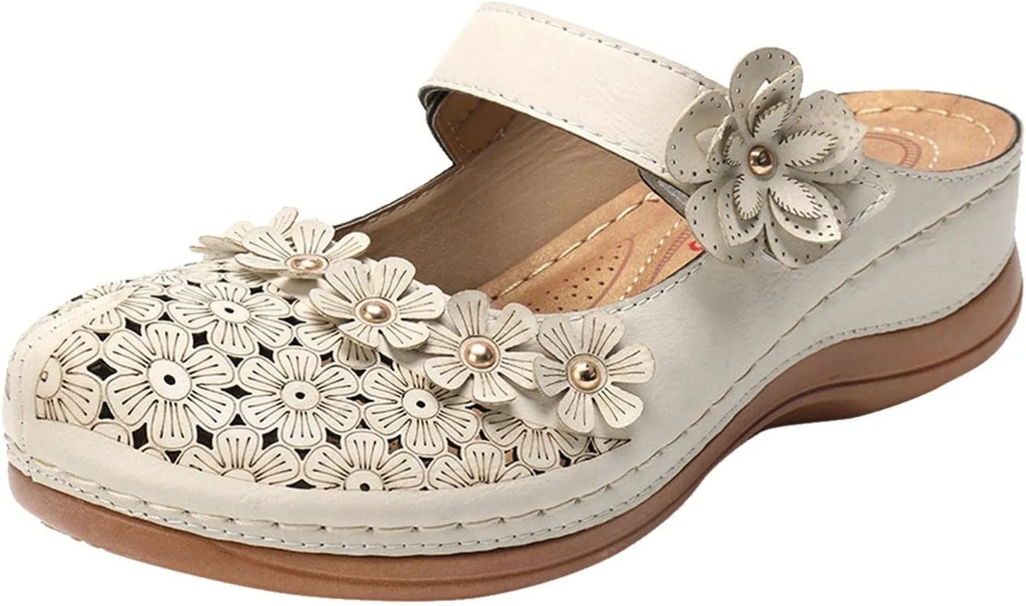 Hbeylia Platform Sandals For Women,Ladies Summer Slip On Flower Design Hollow Out Buckle Chunky Platform Wedge Orthopedic Sandals for Women With Arch Support