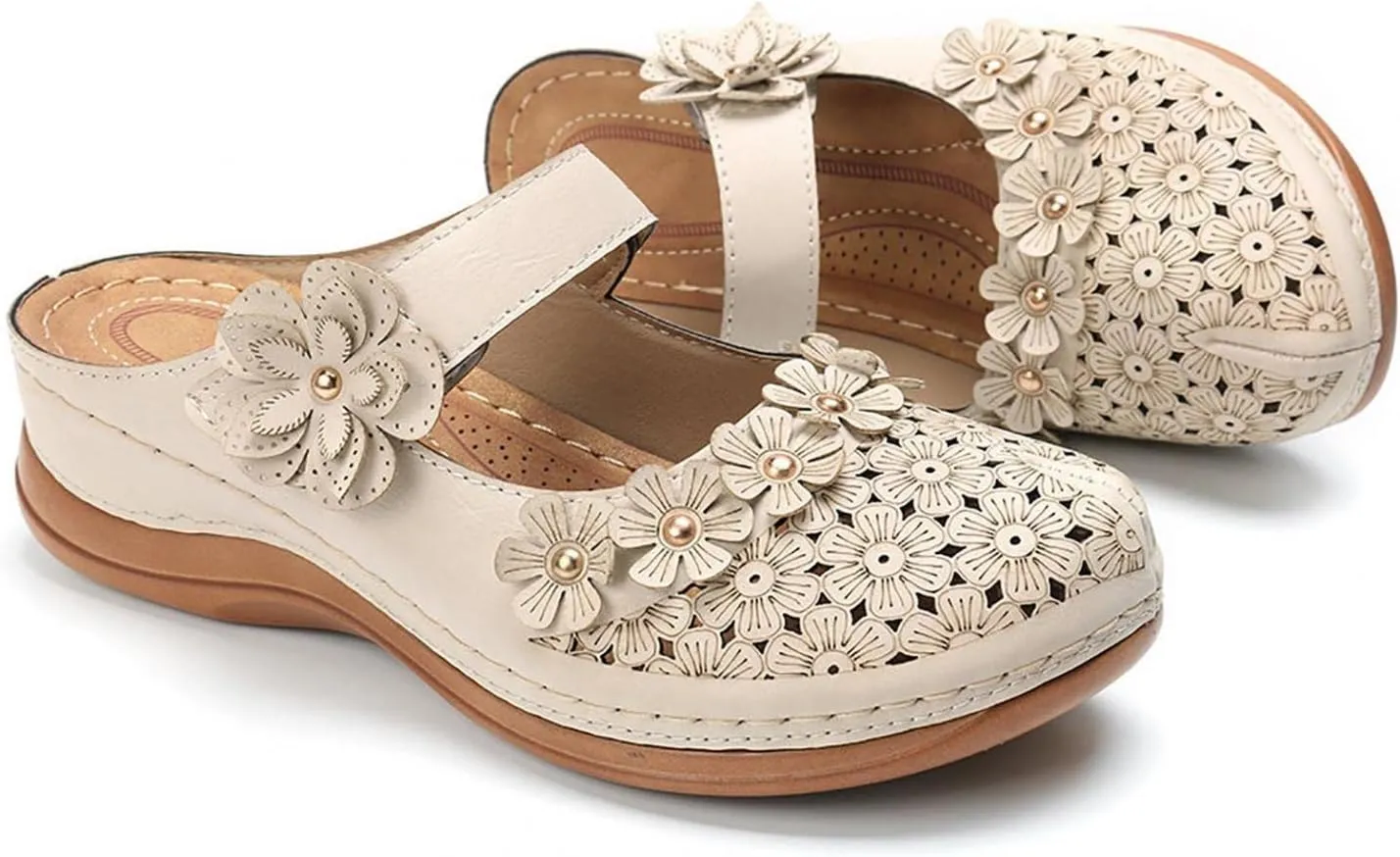 Hbeylia Platform Sandals For Women,Ladies Summer Slip On Flower Design Hollow Out Buckle Chunky Platform Wedge Orthopedic Sandals for Women With Arch Support