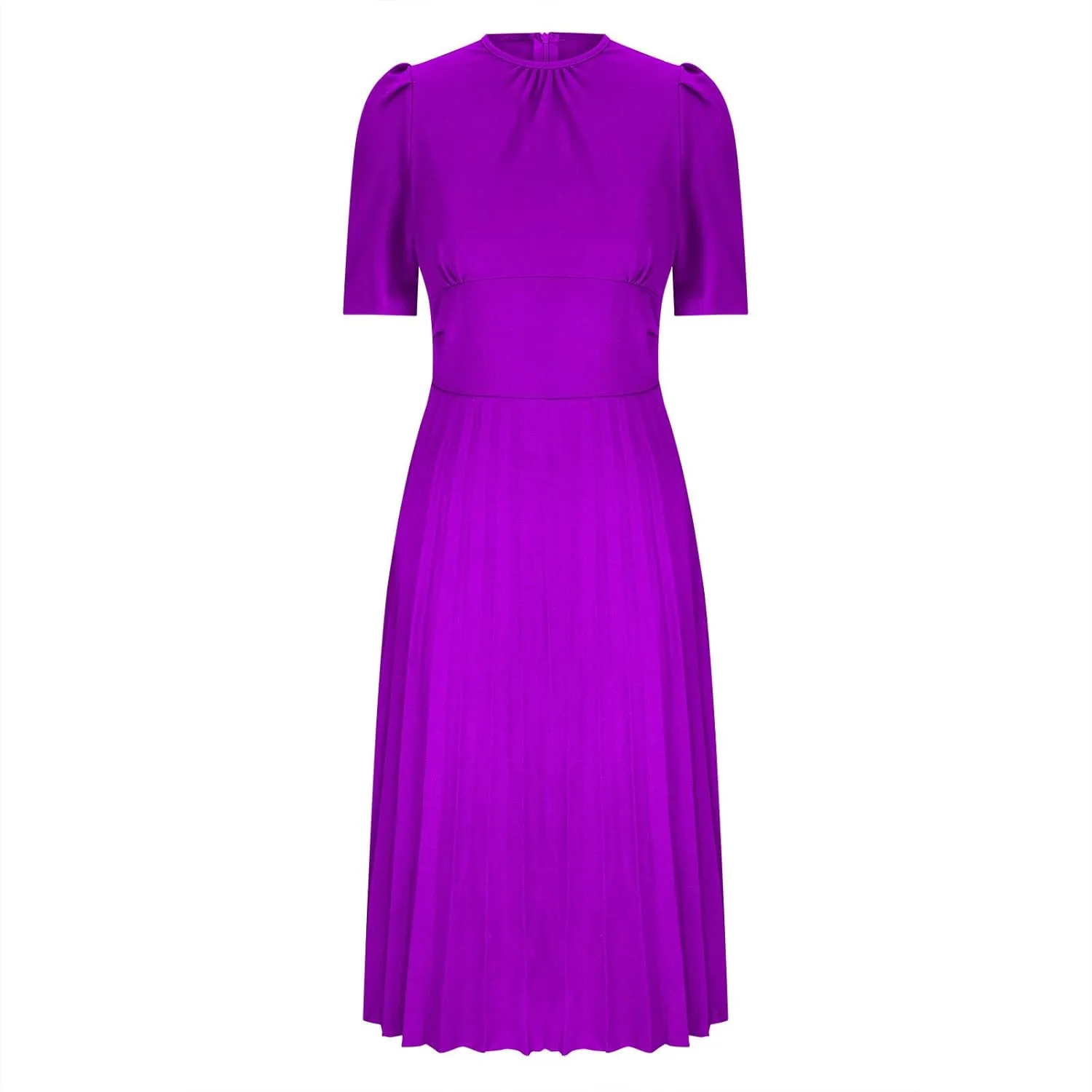 HGps8w Women's Elegant Plus Size Pleated Dresses Casual Crew Neck High Waist Cocktail Party Business A Line Midi Dress