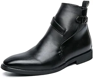 HOOENG Chelsea Boots for Men Burnished Toe Side Zip PU Slip on Wearable Waterproof Non Slip Dress