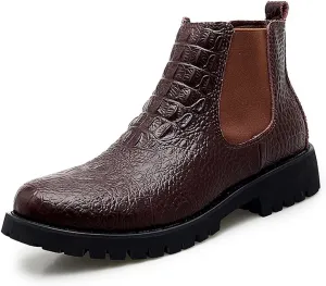 HOOENG Chelsea Boots for Men Crocodile Print Elastic Bandage Cowhide Leather Waterproof Slip on Wearable Non Slip Casual