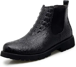 HOOENG Chelsea Boots for Men Crocodile Print Elastic Bandage Cowhide Leather Waterproof Slip on Wearable Non Slip Casual