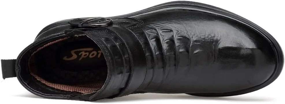 HOOENG Chelsea Boots for Men Crocodile Print with Buckle Genuine Leather Non Slip on Waterproof Wearable Anti-Slip Formal Dress