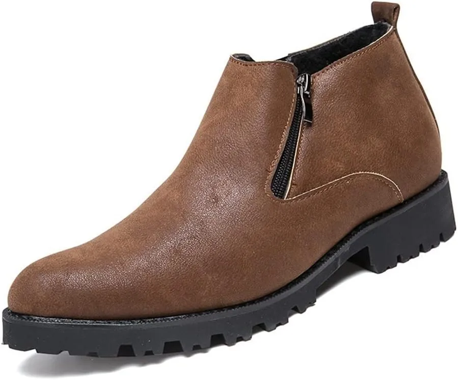 HOOENG Chelsea Boots for Men Elastic Bandage Side Zip Vegan Leather Wearable Waterproof Anti-Slip Casual Dress