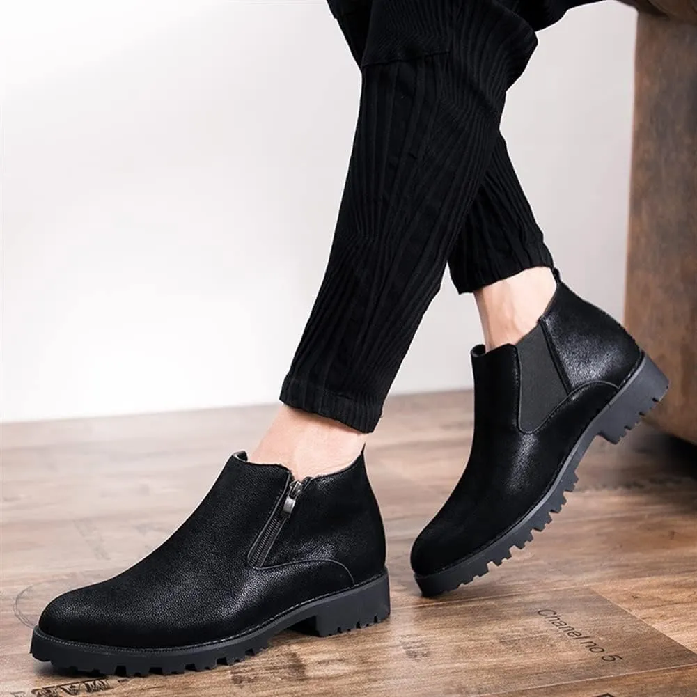 HOOENG Chelsea Boots for Men Elastic Bandage Side Zip Vegan Leather Wearable Waterproof Anti-Slip Casual Dress