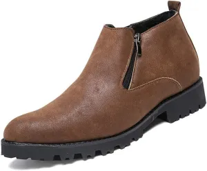 HOOENG Chelsea Boots for Men Elastic Bandage Side Zip Vegan Leather Wearable Waterproof Anti-Slip Casual Dress