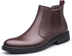 HOOENG Chelsea Boots for Men Elastic Bandage Vegan Leather Wearable Waterproof Slip on Anti-Slip Non Slip Casual Dress (Color : Brown, Size : 6.5)