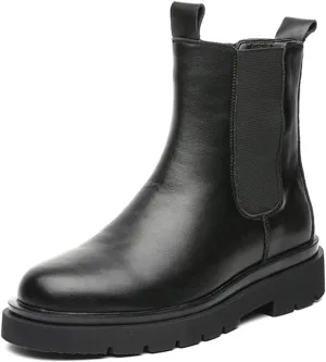HOOENG Chelsea Boots for Men High Top Elastic Bandage Cowhide Leather Slip on Waterproof Wearable Anti-Slip Work Dress (Color : Black, Size : 6.5)