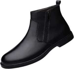 HOOENG Chelsea Boots for Men Round Toe Simple Leather Anti-Slip Slip On Waterproof Wearable Non Slip Dress (Color : Black Lined, Size : 10)