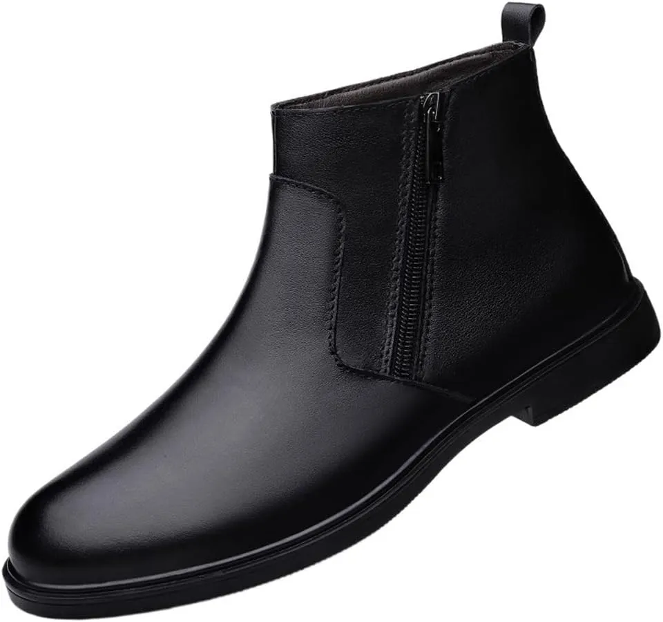 HOOENG Chelsea Boots for Men Round Toe Simple Leather Anti-Slip Slip On Waterproof Wearable Non Slip Dress (Color : Black Lined, Size : 9)