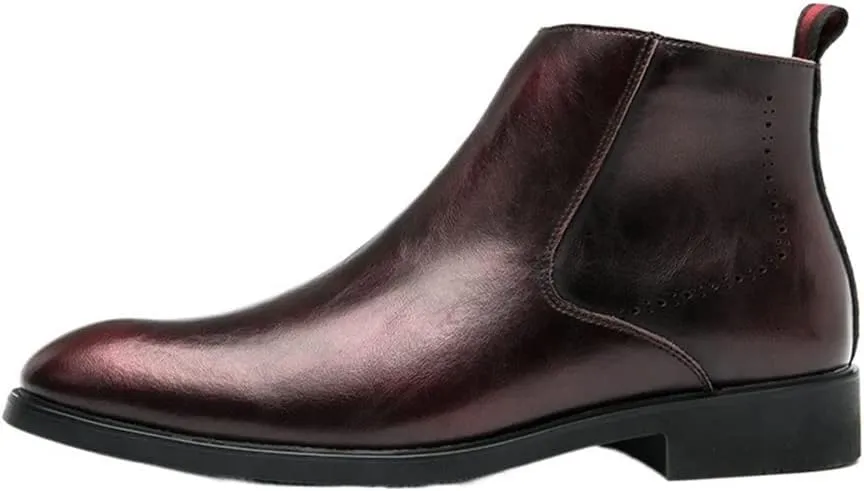 HOOENG Chelsea Boots for Men Round Toe Simple Leather Slip On Waterproof Wearable Dress