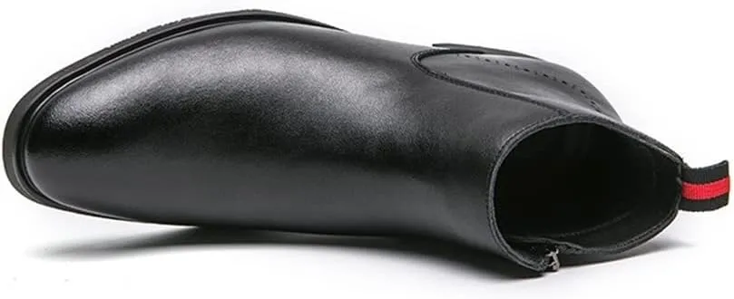 HOOENG Chelsea Boots for Men Round Toe Simple Leather Slip On Waterproof Wearable Dress
