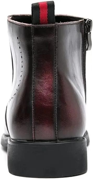 HOOENG Chelsea Boots for Men Round Toe Simple Leather Slip On Waterproof Wearable Dress