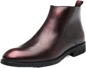 HOOENG Chelsea Boots for Men Round Toe Simple Leather Slip On Waterproof Wearable Dress
