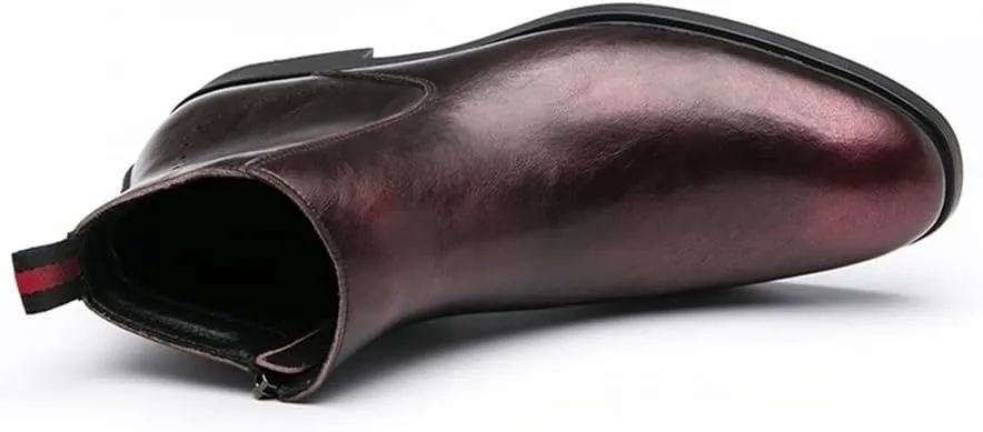 HOOENG Chelsea Boots for Men Round Toe Simple Leather Slip On Waterproof Wearable Dress