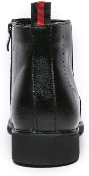 HOOENG Chelsea Boots for Men Round Toe Simple Leather Slip On Waterproof Wearable Dress