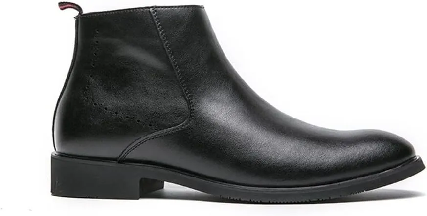 HOOENG Chelsea Boots for Men Round Toe Simple Leather Slip On Waterproof Wearable Dress