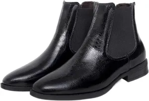 HOOENG Chelsea Boots for Men Round Toe Simple Leather Wearable Waterproof Anti-Slip On Non Slip Work Dress (Color : Black Lined, Size : 8.5)