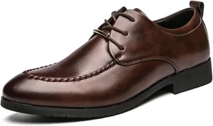 HOOENG Dress Oxford for Men Lace Up Apron Round Toe Derby Shoes Vegan Leather Non Slip Low Top Rubber Sole Block Heel Slip Resistant Wedding (Color : Brown, Size : 6.5)