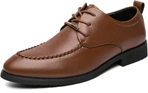 HOOENG Dress Oxford for Men Lace Up Apron Round Toe Derby Shoes Vegan Leather Non Slip Low Top Rubber Sole Block Heel Slip Resistant Wedding (Color : Light Brown, Size : 6.5)
