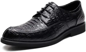 HOOENG Dress Oxford for Men Lace Up Bike Toe Crocodile Print Derby Shoes Vegan Leather Low Top Rubber Sole Anti-Slip Resistant Non Slip Classic
