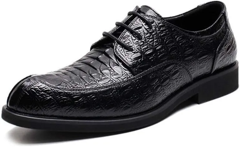 HOOENG Dress Oxford for Men Lace Up Bike Toe Crocodile Print Derby Shoes Vegan Leather Low Top Rubber Sole Anti-Slip Resistant Non Slip Classic