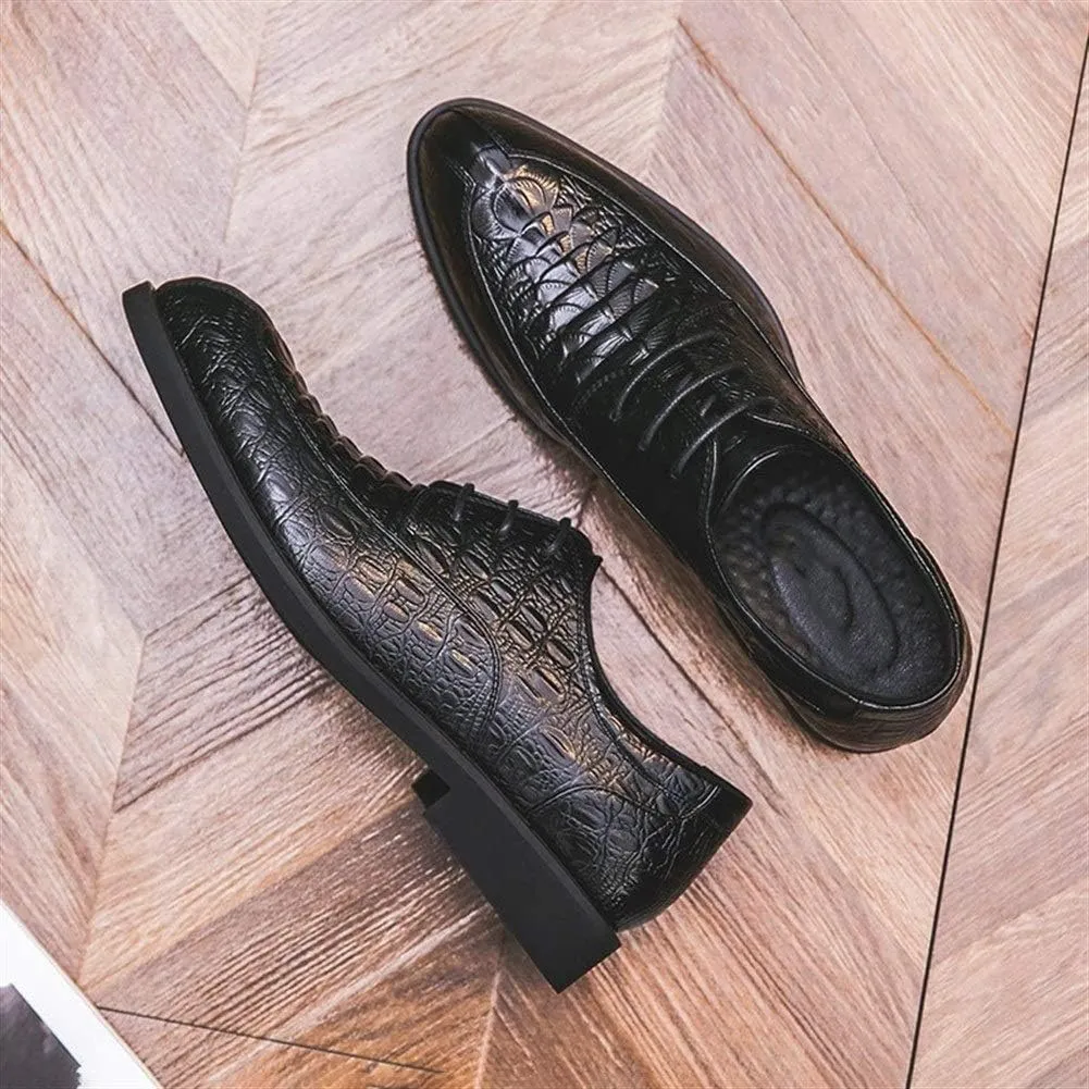 HOOENG Dress Oxford for Men Lace Up Bike Toe Crocodile Print Derby Shoes Vegan Leather Low Top Rubber Sole Anti-Slip Resistant Non Slip Classic