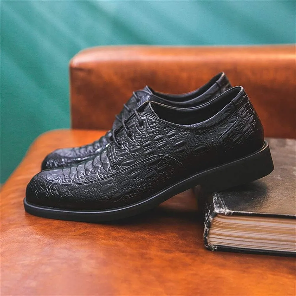 HOOENG Dress Oxford for Men Lace Up Bike Toe Crocodile Print Derby Shoes Vegan Leather Low Top Rubber Sole Anti-Slip Resistant Non Slip Classic
