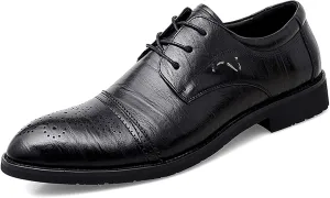 HOOENG Dress Oxford for Men Lace Up Brogue Embossed Cap Round Toe Derby Shoes Vegan Leather Low Top Rubber Sole Block Heel Anti-Slip Non Slip Wedding (Color : Black, Size : 6.5)
